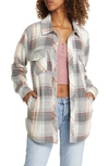 Thread & Supply Plaid Polar Fleece Shacket In Grey Taupe Pink Plaid