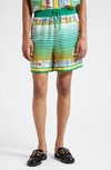 CASABLANCA CITYSCAPE PRINT SILK DRAWSTRING SHORTS