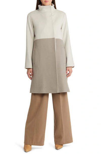 Fleurette Harper Bi-color Wool Top Coat In Fawn/ Taupe