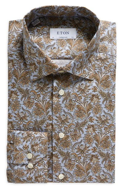 Eton Contemporary Fit Paisley Cotton Dress Shirt In Medium Brown