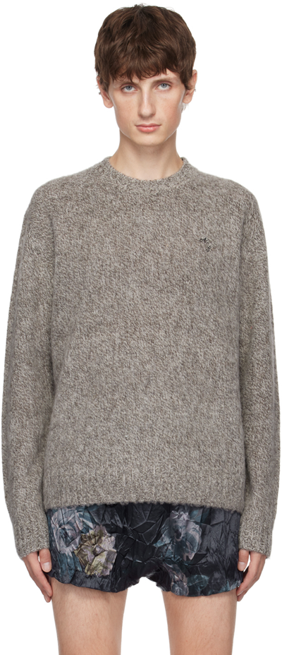 Acne Studios Gray Embroidered Sweater In Grey,white