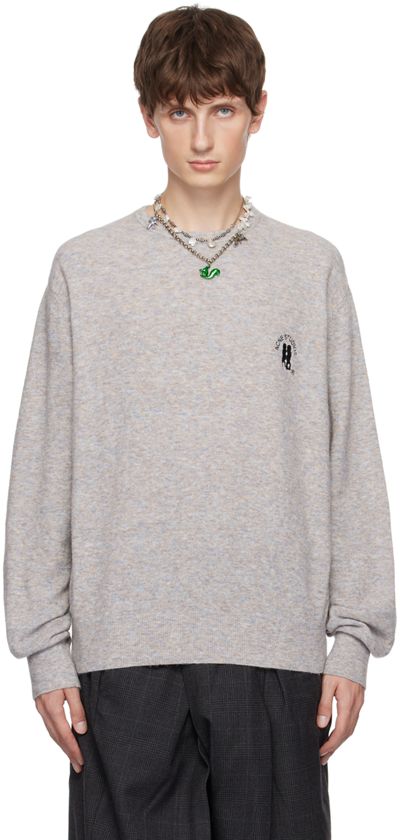 Acne Studios Kiza Logo-embroidered Knitted Sweater In Dhh Light Grey/brown