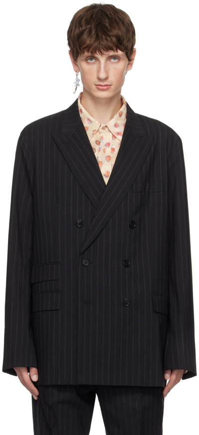 Acne Studios Black Pinstripes Blazer In Aik Black/grey