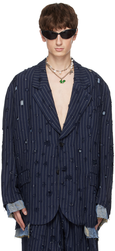 Acne Studios Navy Distressed Blazer In Blue