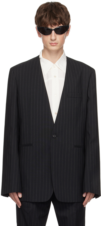 Acne Studios Black Collarless Blazer In Aik Black/grey