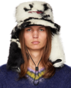 MARNI WHITE & BLACK QUILTED SHEARLING HAT