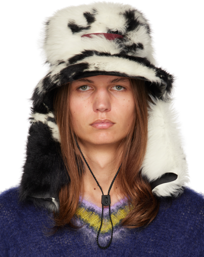 Marni White & Black Quilted Shearling Hat In Ron98 Black/white