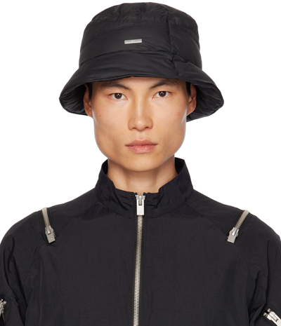 C2h4 Black Quilted Down Bucket Hat In Gridding Black