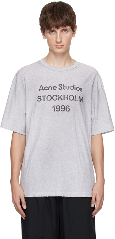 Acne Studios Exford Distressed Logo-print Organic Cotton-jersey T-shirt In Gray