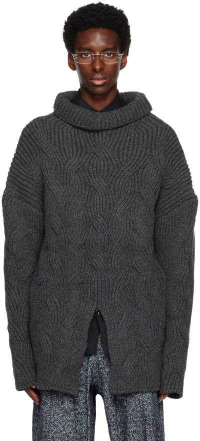 Kozaburo Gray Vented Sweater In Charcoal