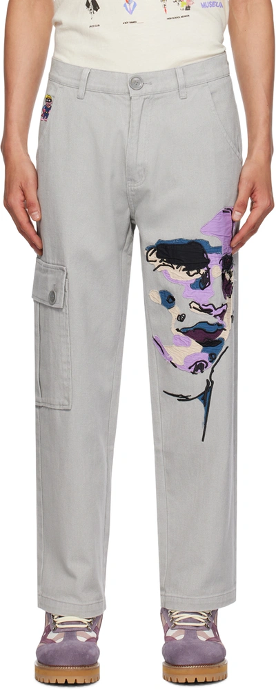 Comme Des Garçons Play Face-embroidered Straight-leg Jeans In Stripe
