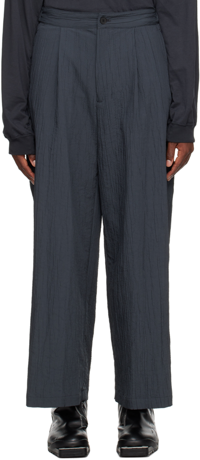 Vein Grey Crinkled Trousers In D.gray
