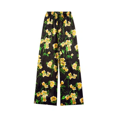 Balenciaga Floral-print Silk Palazzo Pants In Black_yellow