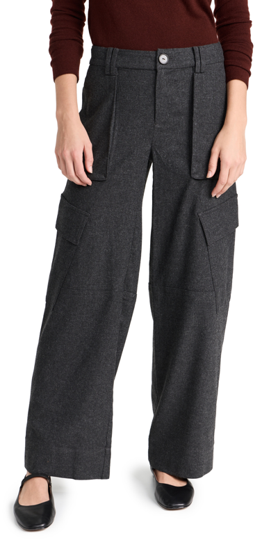 Vince Flannel Wide-leg Ravers Pant In Heather Charcoal