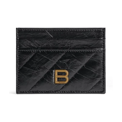 Balenciaga Crush Quilted Card Holder In Black