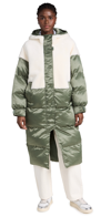 Shoreditch Ski Club Marlowe Shearling Parka In Steel Green & Natural White