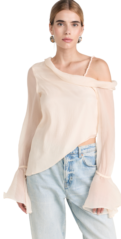 Aje Edith One-shoulder Ruffled Crepon Blouse In Cream