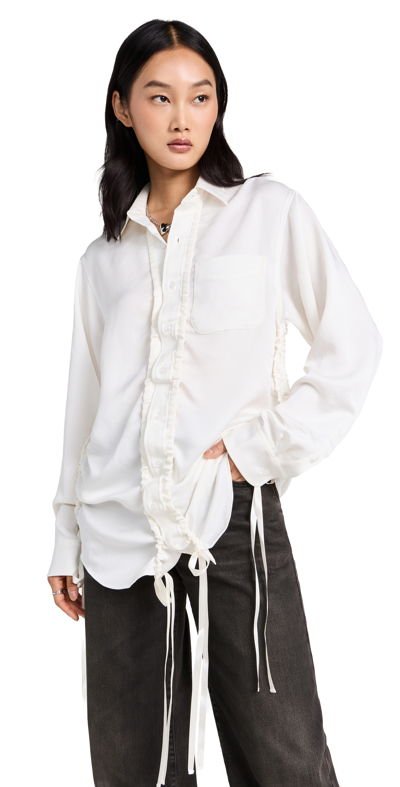 R13 Shirred Boyfriend Shirt In White