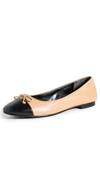 TORY BURCH CAP TOE BALLET FLATS GINGER SHORTBREAD/BLACK