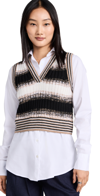 Veronica Beard Spear Mixed-media Button-front Vest Top In Black Multi