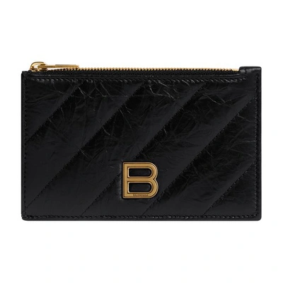 Balenciaga Long Crush Quilted Card And Coin Holder In Black