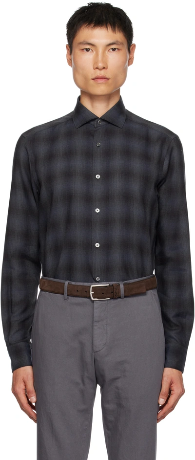 Zegna Navy Cashco Shirt In 018 Navy Blue/black