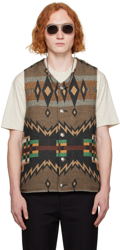 Visvim Kora Reversible Wool, Linen And Cotton-blend Jacquard And Cotton Down Gilet In Brown