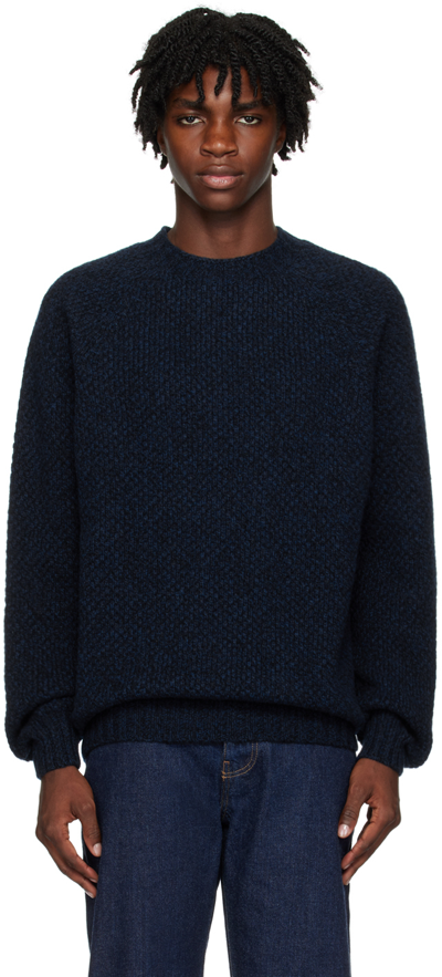 Sunspel Navy Chunky Sweater In Bright Navy Twist