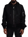 DOLCE & GABBANA DOLCE & GABBANA BLACK NYLON HOODED FULL ZIP MEN COAT MEN'S JACKET