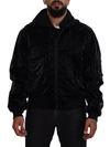 DOLCE & GABBANA DOLCE & GABBANA BLACK NYLON HOODED FULL ZIP BOMBER MEN'S JACKET