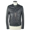 Emilio Romanelli Elegant Brown Leather Zip Jacket In Blue