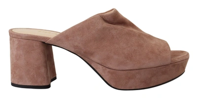 Prada Dark Rose Suede Camoscio Sandals Block Heels Shoes In Red