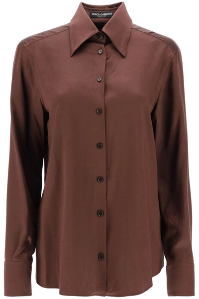Dolce & Gabbana Silk-satin Shirt In Testa Di Moro (brown)