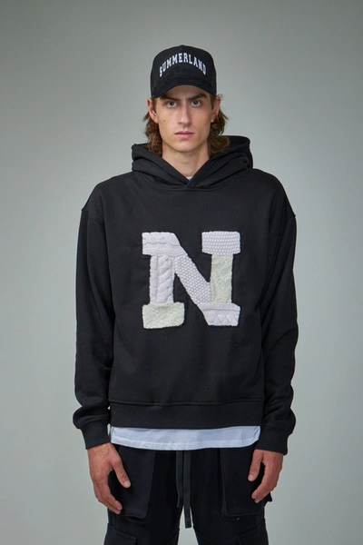 Nahmias Logo-patch Patchwork-detail Hoodie In Black