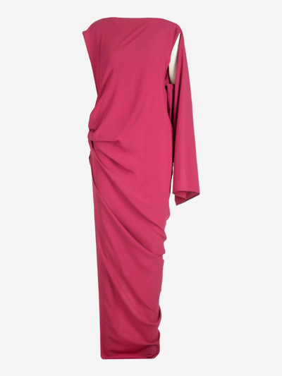 Rick Owens Long One-shoulder Draped Silk Blend Dress In Pink