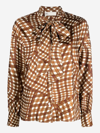 Tory Burch Printed Tie-neck Silk Twill Blouse In Brown