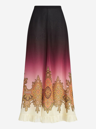 Etro Printed Silk Maxi Skirt In Pink