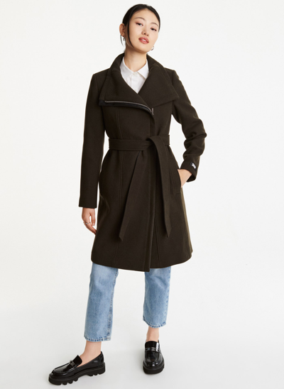 Dkny Wool Coat Wrap Dkny Women's Wrap Wool Coat With Leather Trim