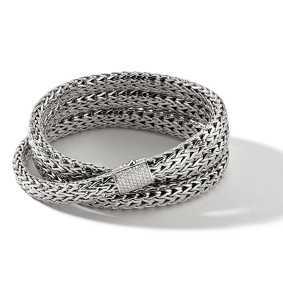 John Hardy Classic Chain Pavé Triple Wrap Bracelet In Silver
