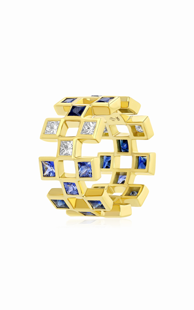 Future Fortune 18k Yellow Gold Mirror Ring With  Blue Sapphires