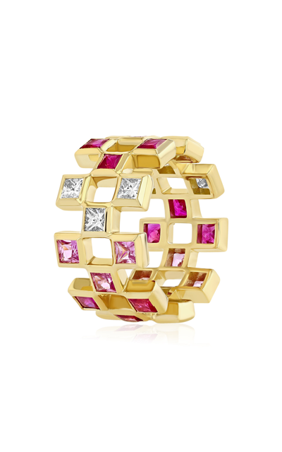 Future Fortune 18k Yellow Gold Mirror Ring With Pink Sapphires