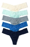Hanky Panky 5 Pack Signature Lace Low Rise Thongs In Printed Box In Ivor/ Cele/ Grym/ Bsea/ Oxfb