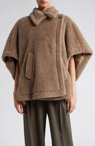 Max Mara Tebe Teddy Alpaca, Cashmere & Silk Cape In Khaki