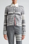 THOM BROWNE 4-BAR TARTAN WOOL & MOHAIR BLEND KNIT BOMBER JACKET