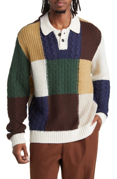 Obey Oliver Patchwork-pattern Knitted Jumper In Unbleached Multi