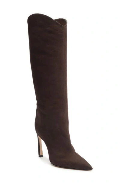 Schutz Women's Maryana Sculpt 100mm Nubuck Knee-high Boots In Dark Chocolate