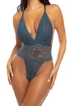 OH LA LA CHERI JEANA PLUNGE HIGH LEG GALLOON LACE TEDDY