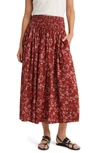 THE GREAT THE VIOLA FLORAL SMOCKED WAIST COTTON MIDI SKIRT