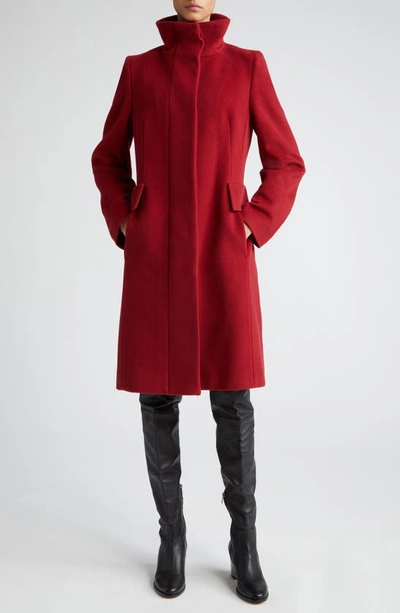 Akris Punto Stand Collar Wool Blend Coat In Red