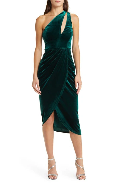 Lulus Impressive Essence Dark Green Velvet One-shoulder Cutout Dress